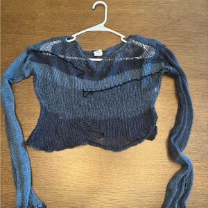 Blue Knit Long Sleeve Top